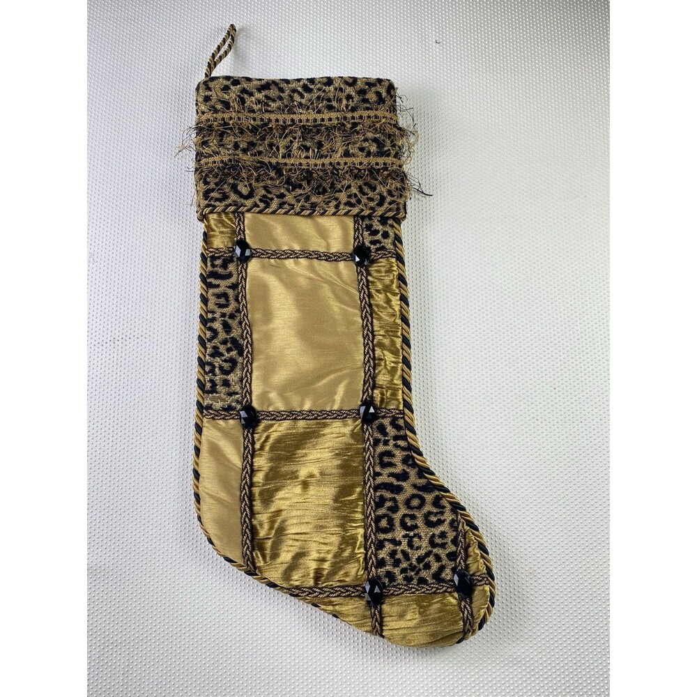 Villa Bacci Leopard Cheetah Animal Print Gold Black Luxury Christmas Stocking